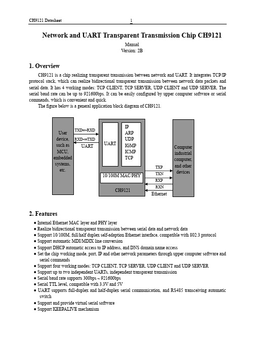 CH9121网络和UART透明传输芯片说明书
