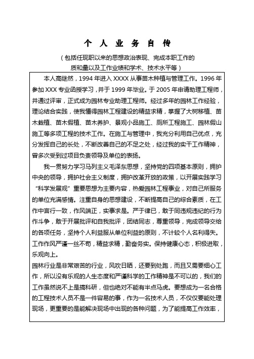 工程师职称 个人业务自传(10)