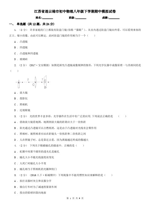 江苏省连云港市初中物理八年级下学期期中模拟试卷