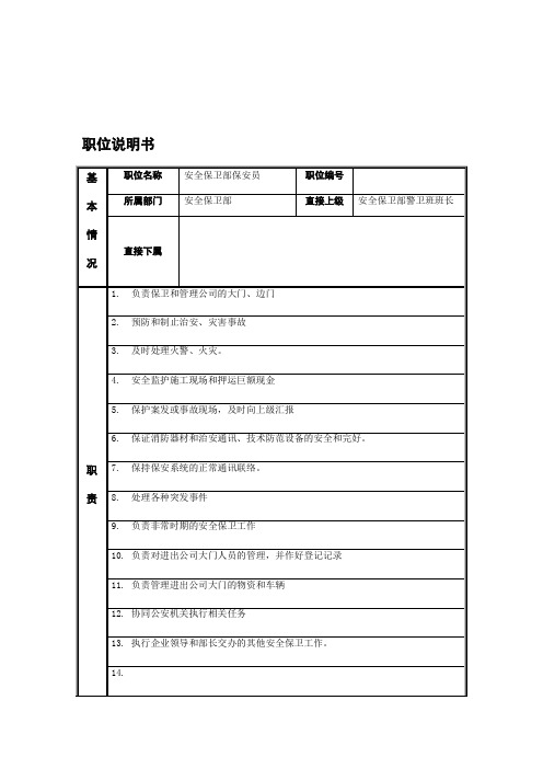 江动股份有限公司岗位说明书大全D000010)