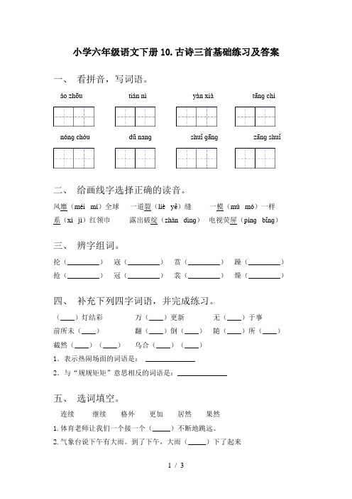 小学六年级语文下册10.古诗三首基础练习及答案