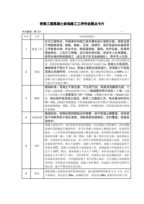 桥梁工程混凝土前场施工工序作业要点卡片