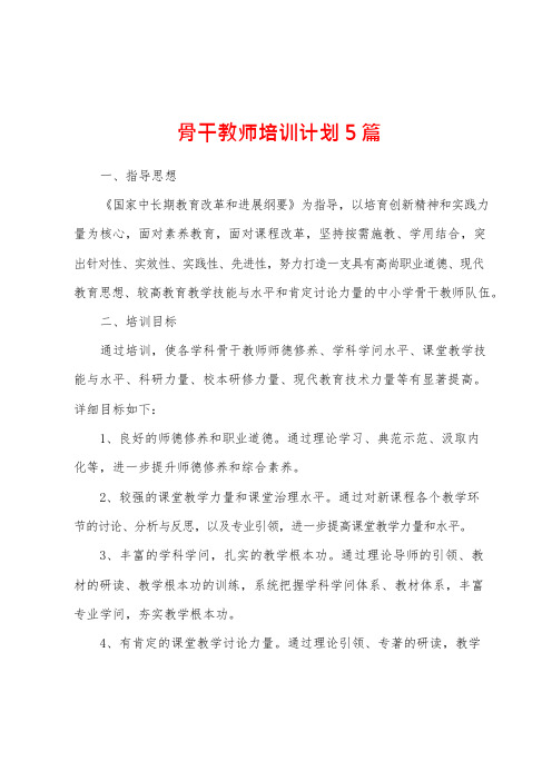 骨干教师培训计划5篇