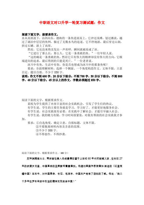 中职语文对口升学一轮复习测试题：作文(A1)