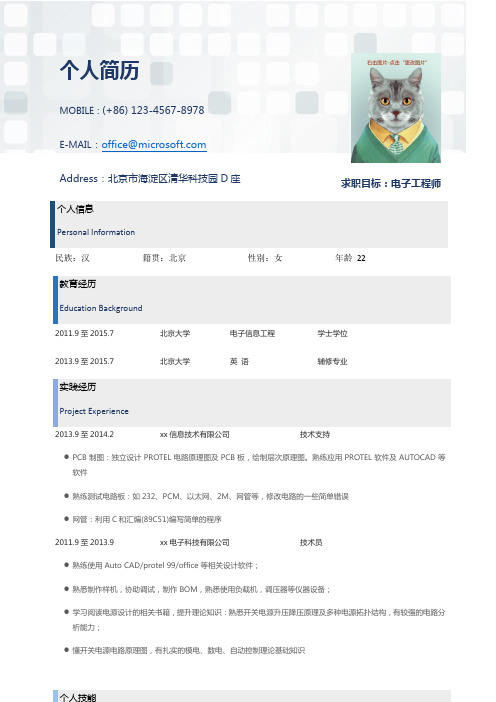 电子工程师个人自我简介自我鉴定个人简历求职简历范本模板