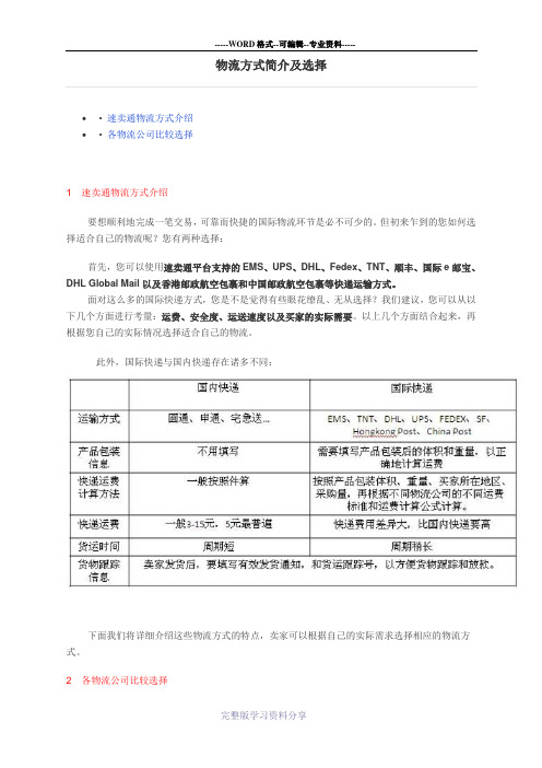 速卖通物流方式简介及选择