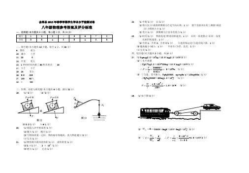 会泽县2015年春季学期学生学业水平检测试卷(八年级物理参考答案及评分标准)