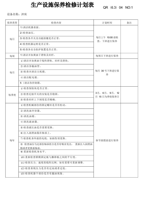 设备维护保养计划