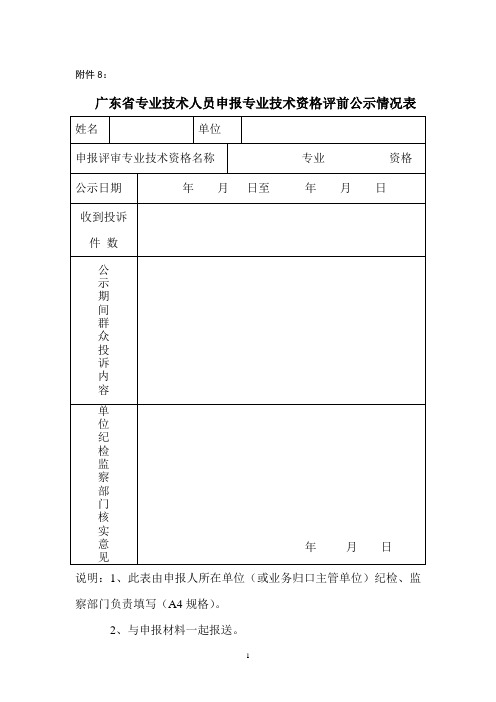 广东省专业技术人员申报专业技术资格评前评后公示情况表