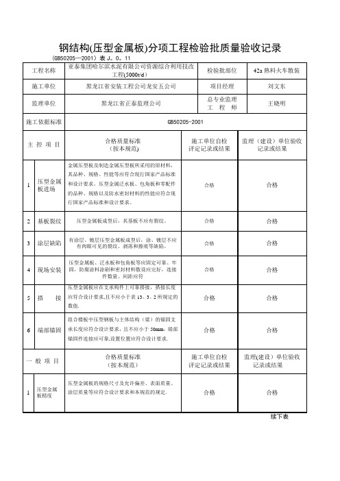 彩钢瓦检验批