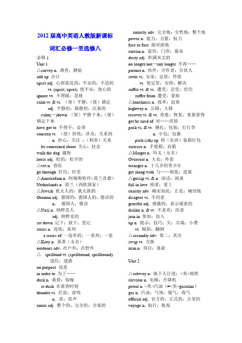 2012届高中英语人教版新课标词汇必修一至选修八