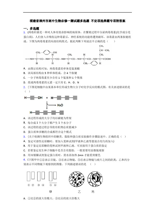 福建省漳州市高中生物必修一测试题多选题 不定项选择题专项附答案