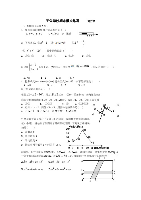 王佐学校期末模拟练习