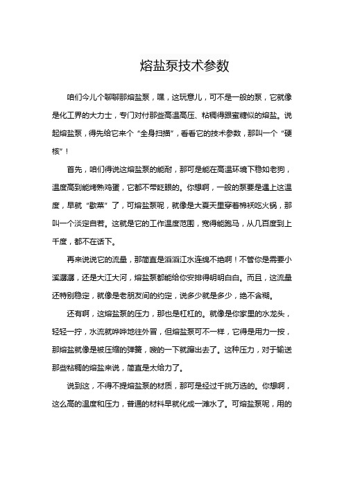 熔盐泵技术参数