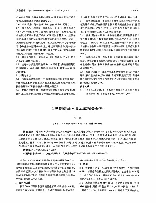 149例药品不良反应报告分析