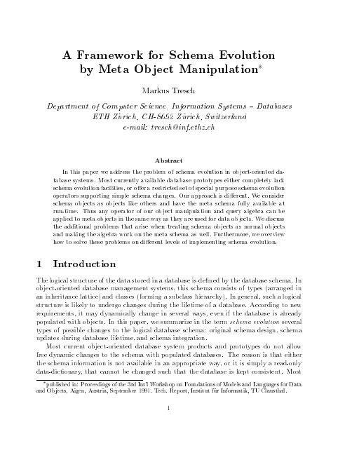 A Framework for Schema Evolution by Meta Object Manipulation