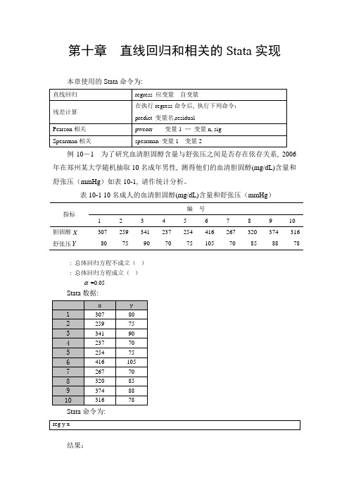 第十章直线回归和相关Stata实现