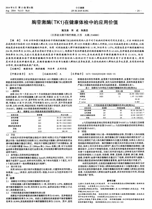 胸苷激酶(TK1)在健康体检中的应用价值