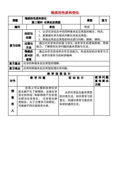 中考化学复习化学反应类型教案新人教版