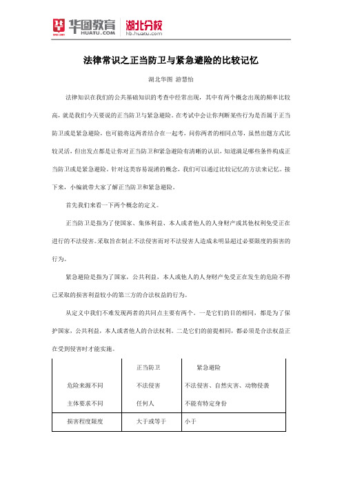 湖北公务员考试：正当防卫与紧急避险的比较记忆