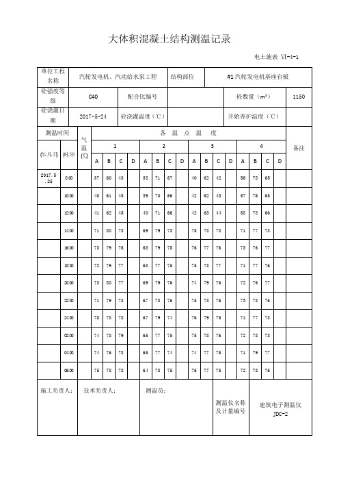 大体积混凝土测温记录表