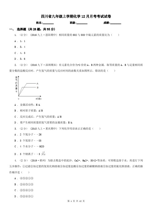 四川省九年级上学期化学12月月考考试试卷 