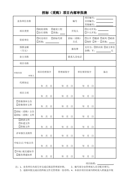 招标(采购)项目内部审批表