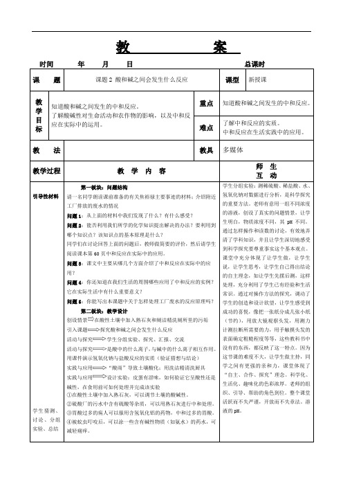 九年级化学下册 第十单元酸和碱课题2酸和碱的中和反应教案(人教版九年级化学下)