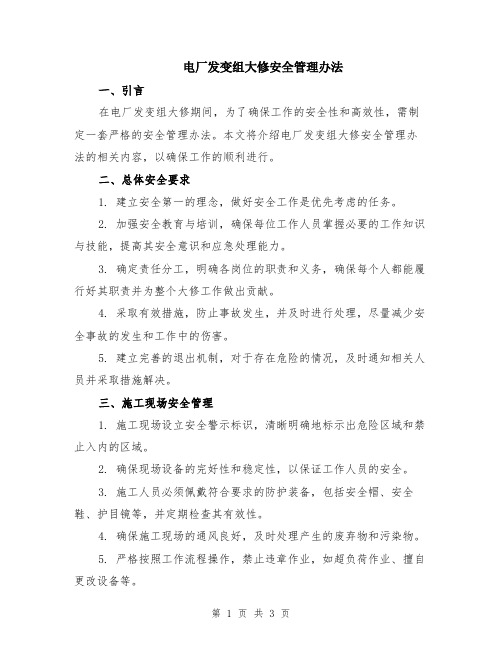 电厂发变组大修安全管理办法