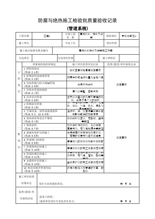 (上海市新版)防腐与绝热施工检验批质量验收记录(管道系统)