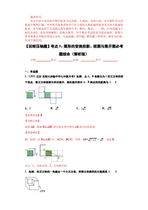 图形的变换投影必考题综合-2021-2022学年京改版九年级数学全册期末精选试题汇编(北京专用)