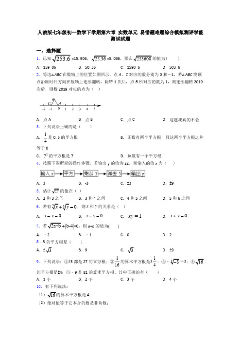 人教版七年级初一数学下学期第六章 实数单元 易错题难题综合模拟测评学能测试试题