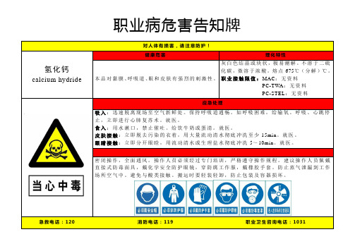 氢化钙-职业病危害告知牌