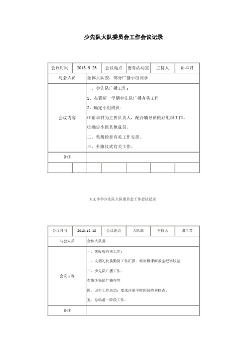 少先队大队委员会工作会议记录