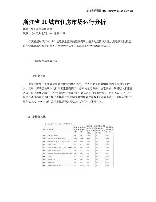 浙江省11城市住房市场运行分析