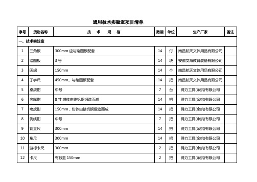 通用技术实验室项目清单