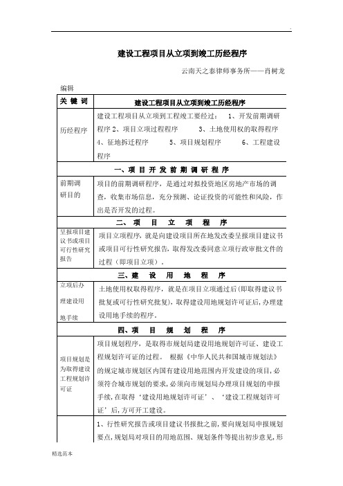 建设工程项目从立项到竣工历经程序