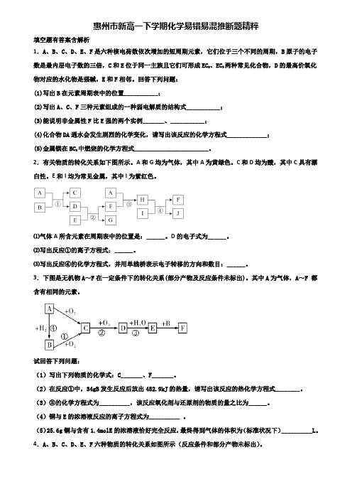 惠州市新高一下学期化学易错易混推断题精粹含解析