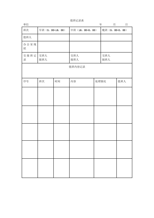 值班记录表、电话表