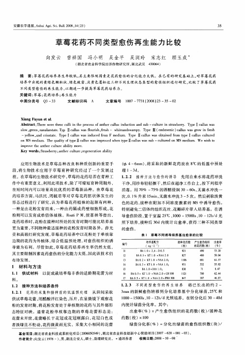 草莓花药不同类型愈伤再生能力比较