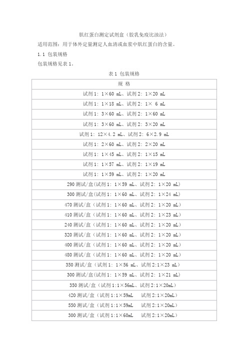 肌红蛋白测定试剂盒(胶乳免疫比浊法)产品技术要求jiuqiang