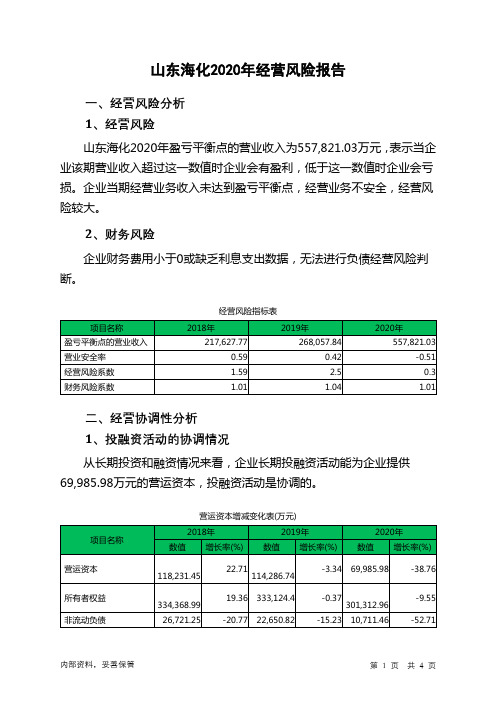 山东海化2020年经营风险报告