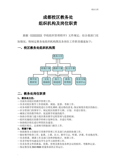 中职学校教务处岗位职责