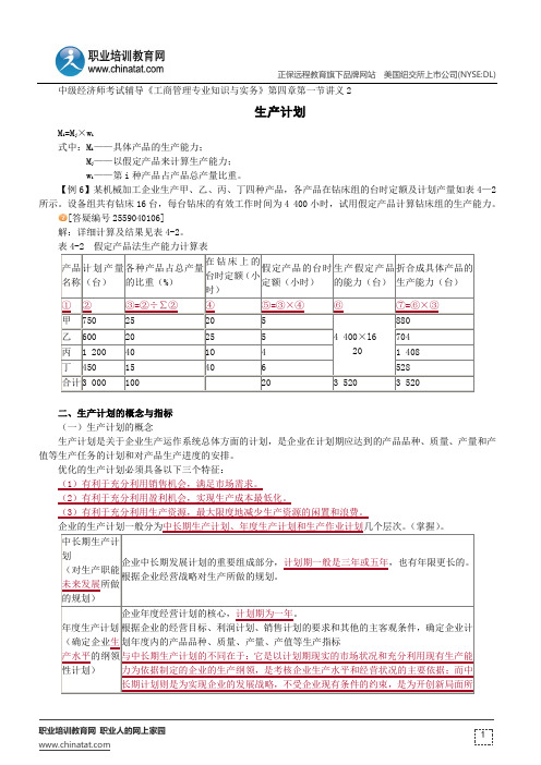 生产计划--中级经济师考试辅导《工商管理专业知识与实务》第四章第一节讲义2