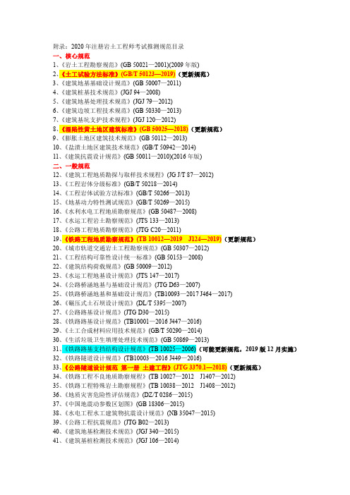 2021年注册岩土考试规范目录-最新版