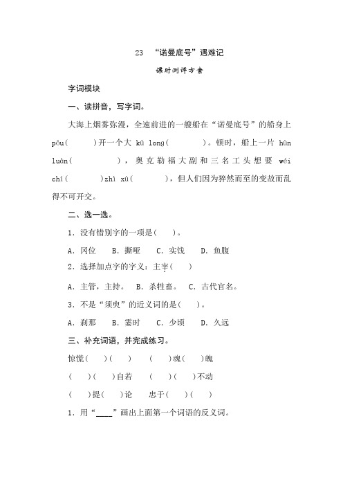 最新部编版小学语文四年级下册 23《诺曼底号遇难记》同步练习题(附答案)