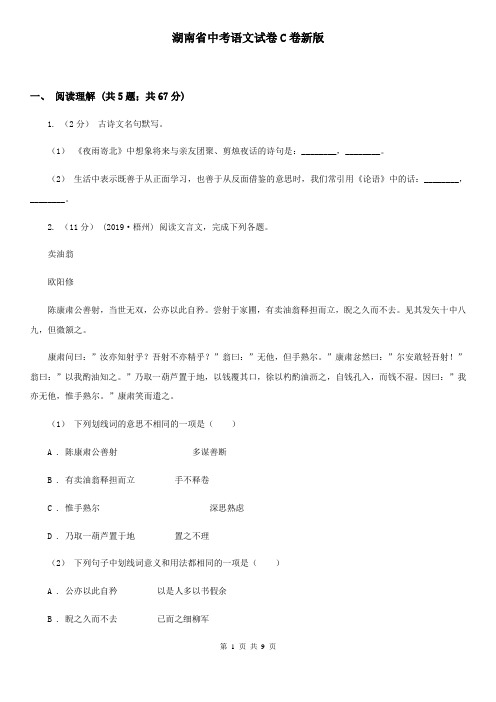 湖南省中考语文试卷C卷新版