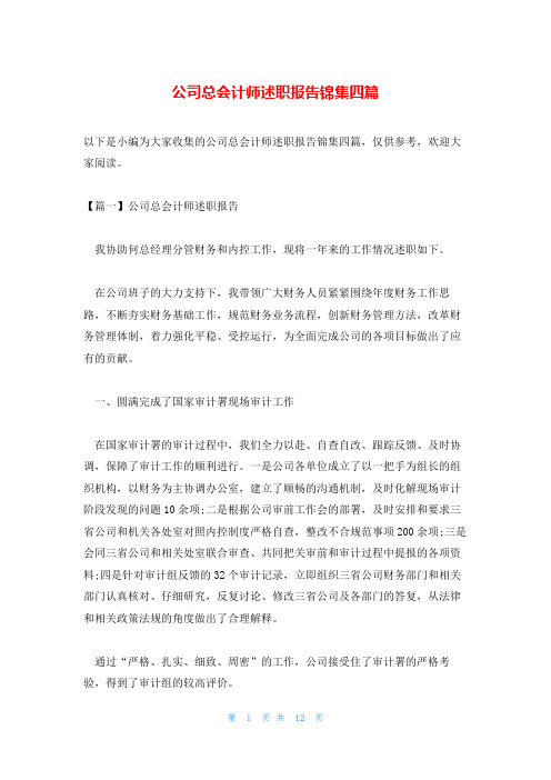 公司总会计师述职报告锦集四篇