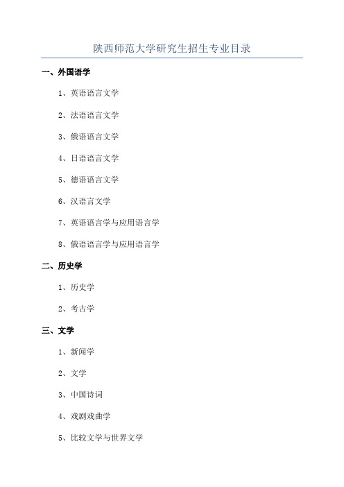 陕西师范大学研究生招生专业目录