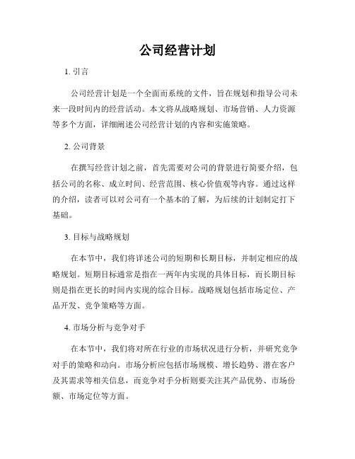 公司经营计划